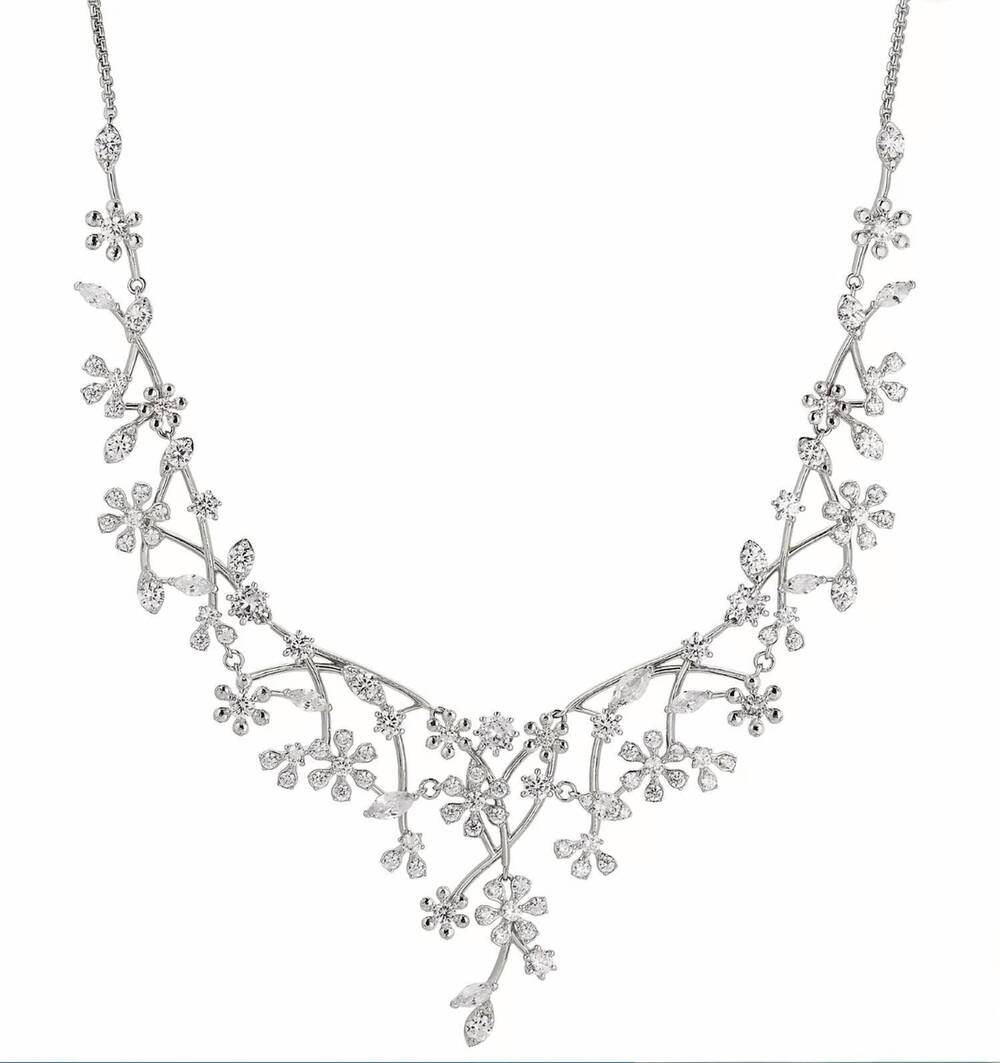 NEW ELIOT DANORI women's rhodium-plated cubic zirconia flower statement necklace